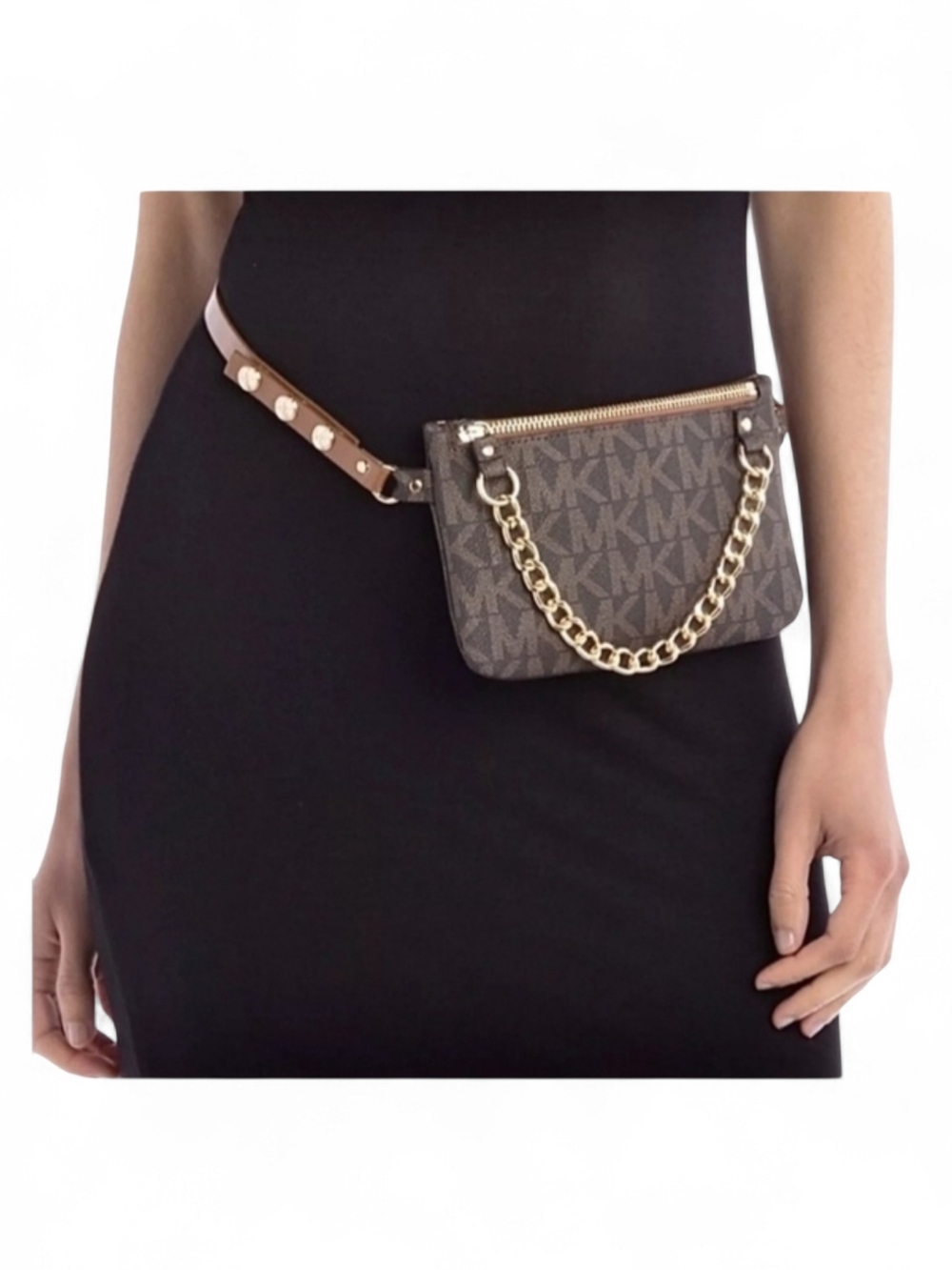 Michael Kors Brown Logo Chain Belt Bag Fanny Pack